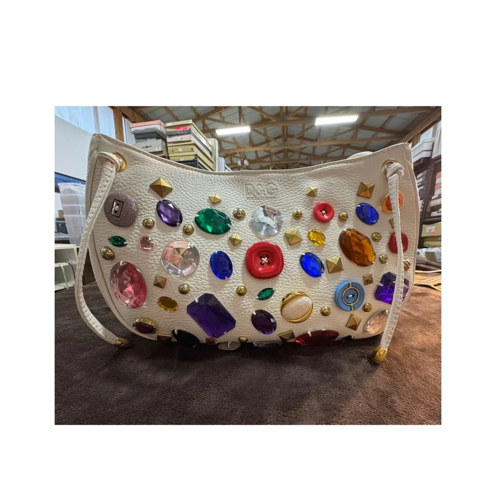 Dolce and Gabbana Authentic and Rare White Handbag with jeweled embellishments - Picture 1 of 8